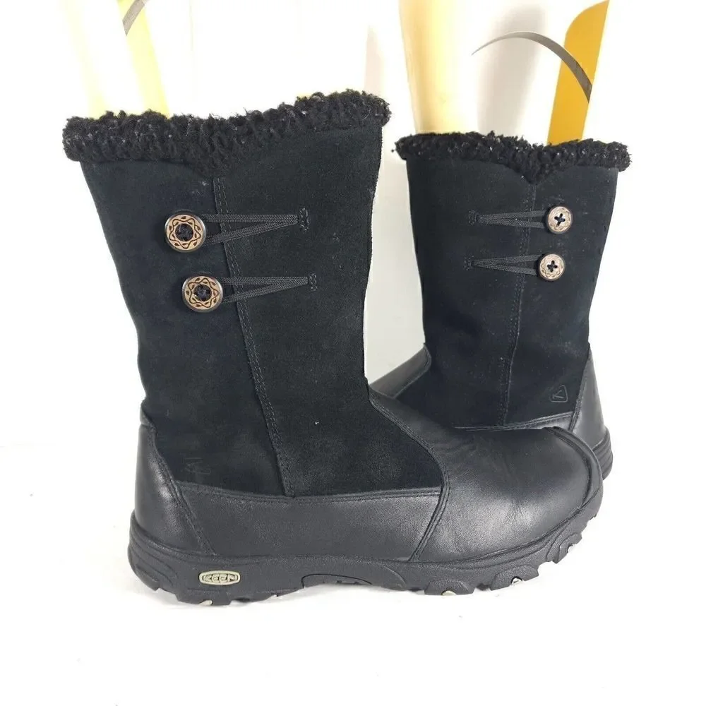 KEEN Women’s US6 Dry Mid Calf Black Leather Fleece Lined Waterproof Winter Boots